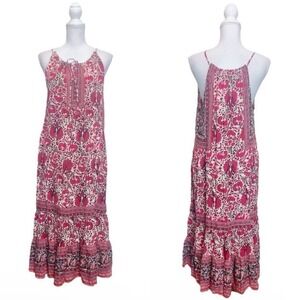 ARTISAN Boho Bohemian KeyHole Sleeveless Summer Tropical Coastal Maxi Dress Sz 8